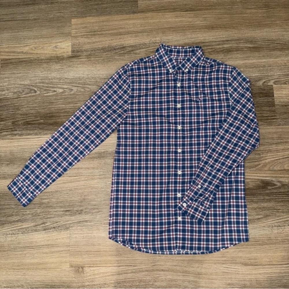 Vineyard Vines Boys Whale Shirt L Red White Blue Button Down Performance
